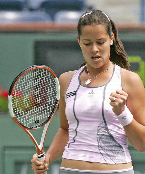 Ana Ivanovic   in her match against Elena Dementieva of Russia at the Pacific Life Open tennis tournament in Indian Wells, California March 16, 2006