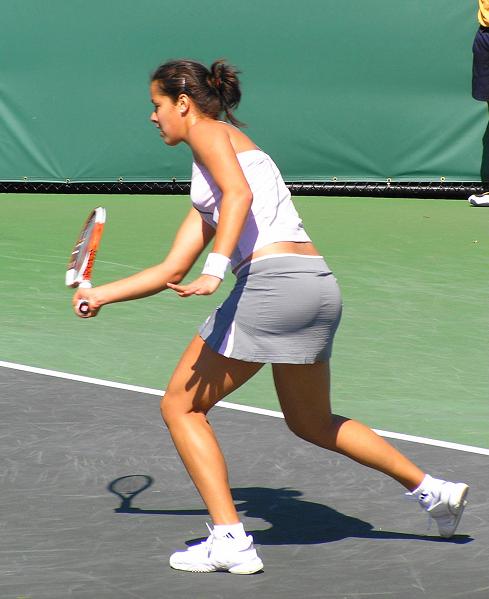 Ana Ivanovic returns to Alona Bondarenko, of the Ukraine, at the Nasdaq-100 Open tennis tournament Sunday, March 26, 2006 in Key Biscayne, Fla. Ivanovic won, 6-3, 5-7, 6-3