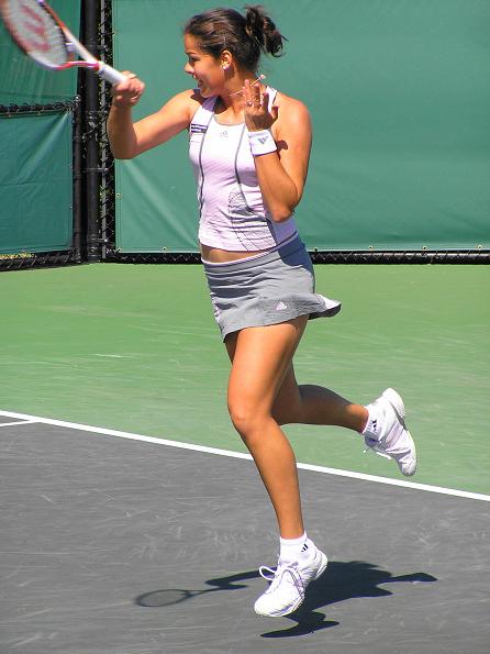 Ana Ivanovic returns to Alona Bondarenko, of the Ukraine, at the Nasdaq-100 Open tennis tournament Sunday, March 26, 2006 in Key Biscayne, Fla. Ivanovic won, 6-3, 5-7, 6-3