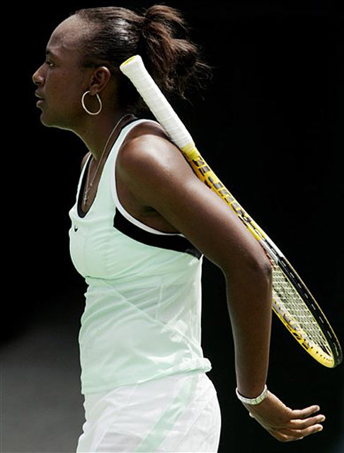 Shenay Perry of USA reacts in a match against Ana Ivanovic of Serbia and Montenegro during the Australian Open Tennis Tournament in Melbourne, Australia, Tuesday, Jan 17, 2006. Ivanovic won the match 6-4, 6-4. 