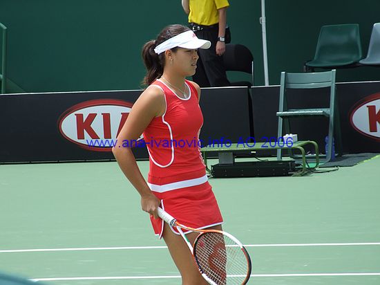 Ana Ivanovic of Serbia and Montenegro reacts in a play against Shenay Perry of USA during the Australian Open Tennis Tournament in Melbourne, Australia, Tuesday, Jan 17, 2006. Ivanovic won the match 6-4, 6-4. 