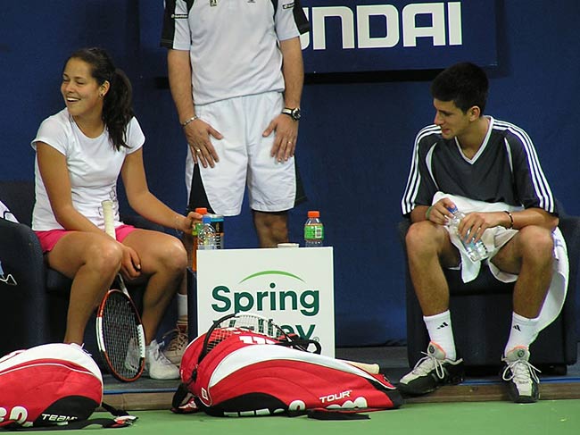 Ana Ivanovic and Novak Djokovic on the practice before the Hopman Cup in Perth, Australia.     January 2, 2006. 