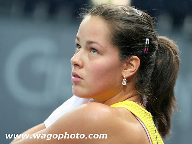 Ana Ivanovic  in the match with Katarina Srebotnik from Slovenia at the Zurich Open WTA tennis tournament in the Hallenstadion Stadium in Zurich, Switzerland, Friday, Oct. 21, 2005. Ivanovic won the match in two sets 6-3, 6-1