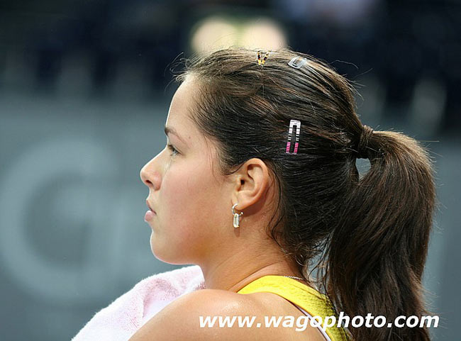 Ana Ivanovic  in the match with Katarina Srebotnik from Slovenia at the Zurich Open WTA tennis tournament in the Hallenstadion Stadium in Zurich, Switzerland, Friday, Oct. 21, 2005. Ivanovic won the match in two sets 6-3, 6-1