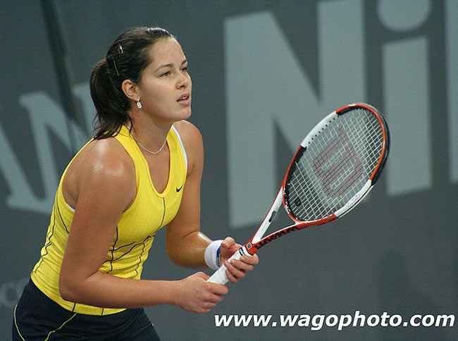 Ana Ivanovic  in the match with Katarina Srebotnik from Slovenia at the Zurich Open WTA tennis tournament in the Hallenstadion Stadium in Zurich, Switzerland, Friday, Oct. 21, 2005. Ivanovic won the match in two sets 6-3, 6-1