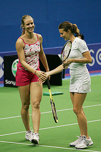 Ana Ivanovic with Maria Kirilenko wins doubles match against 4th seeded Elena Dementieva (RUS) and Corina Morariu (USA) with score 6:3 4:6 6:2. 