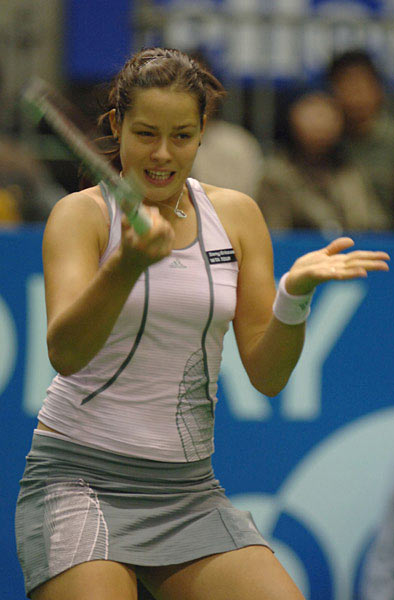 Ana Ivanovic during the quarter final doubles match. Ana Ivanovic and Maria Kirilenko won an international pair Angelique Widjaja (INA) and Zheng Jie (CHN) with score 6:0 2:6 6:1.